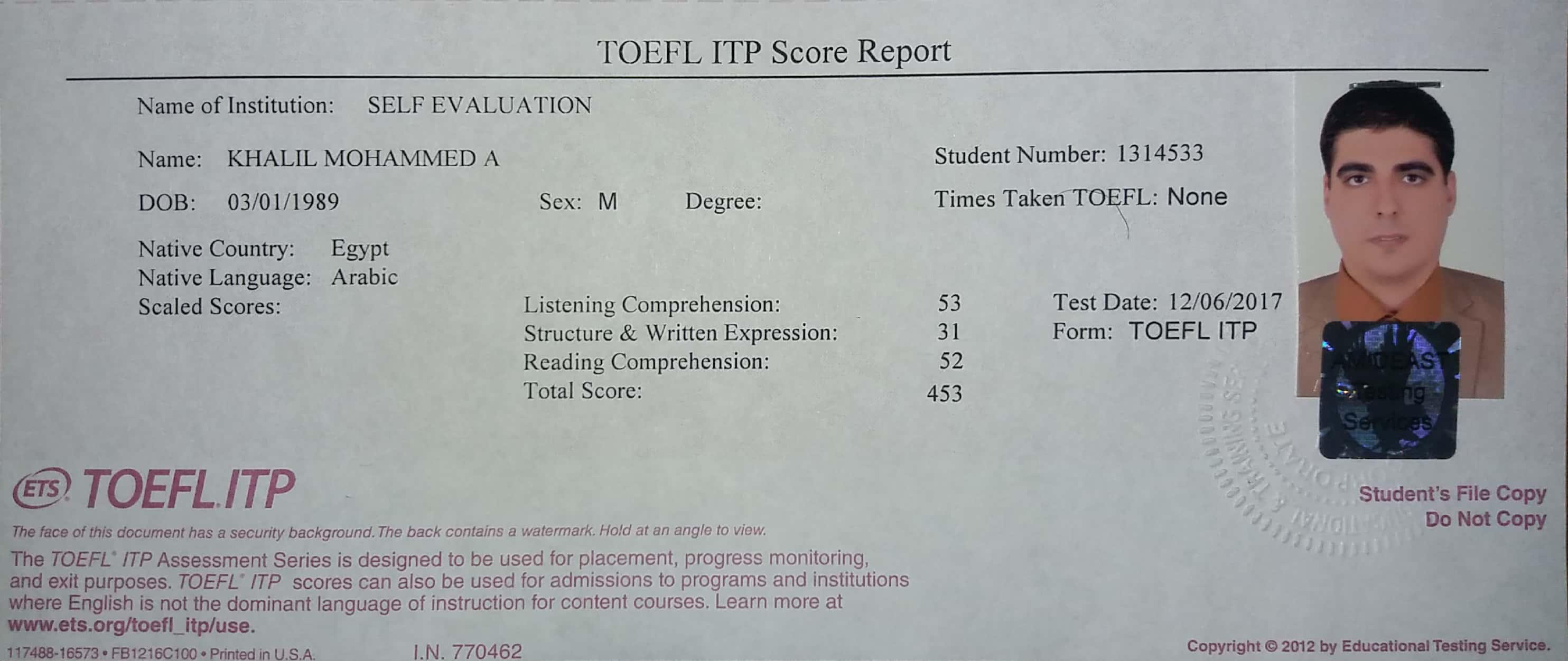 ITP Score Report
